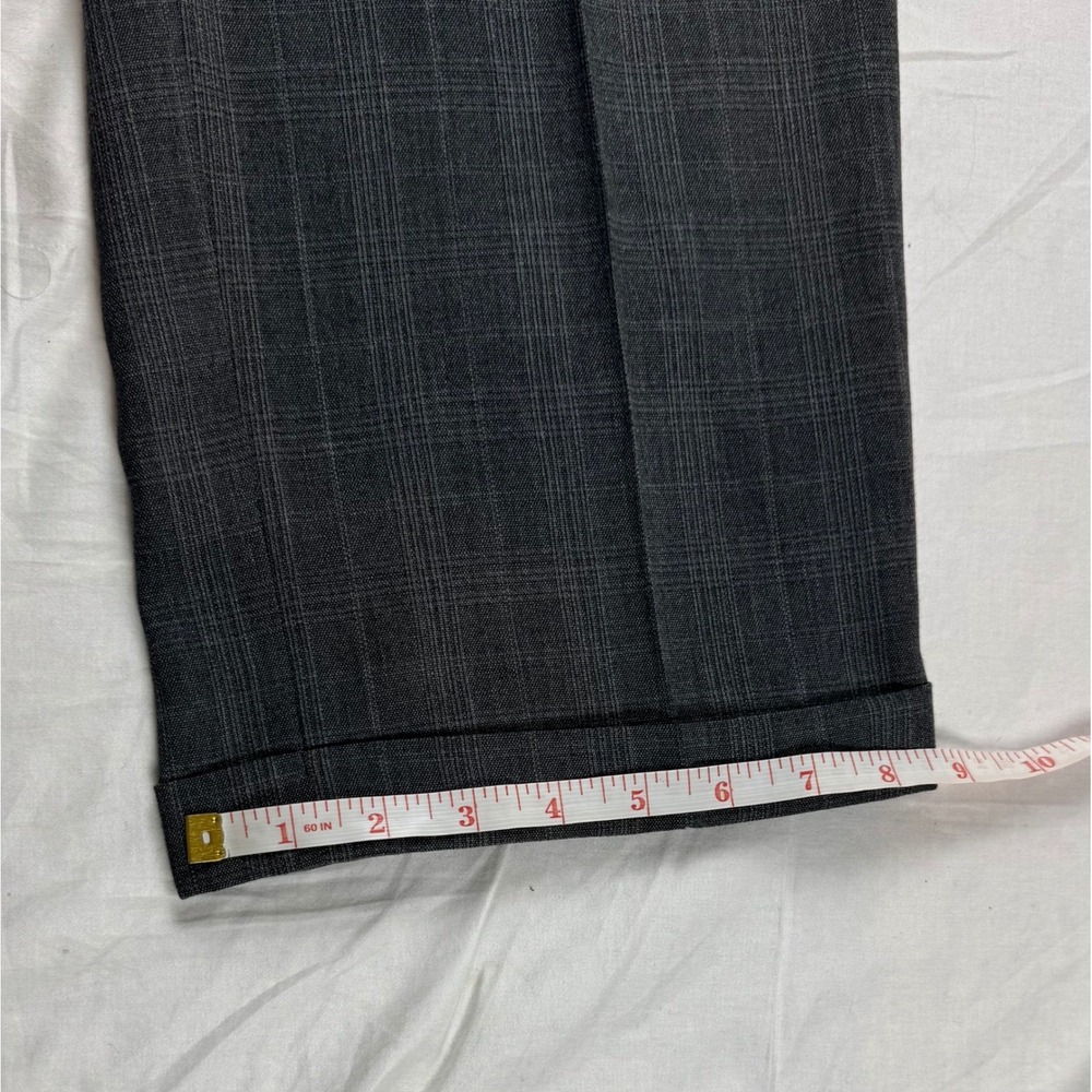 Roundtree & Yorke Mens 36x29 Charcoal Gray Check Plaid Pleated Dress Pants - Picture 14 of 16